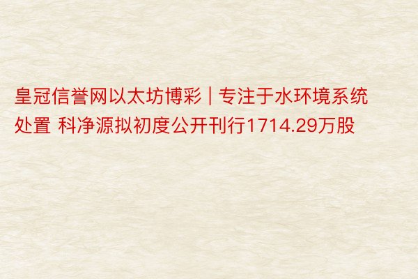 皇冠信誉网以太坊博彩 | 专注于水环境系统处置 科净源拟初度公开刊行1714.29万股